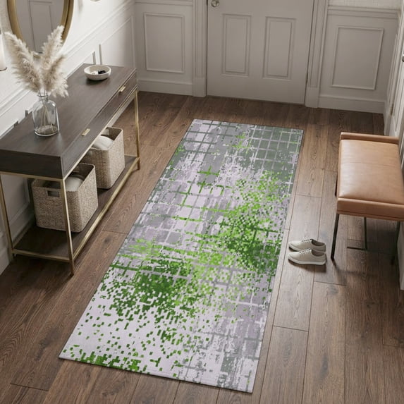 Abstract Green Grid Lattice Runner Rug Non Slip 2x6 Minimalist ...