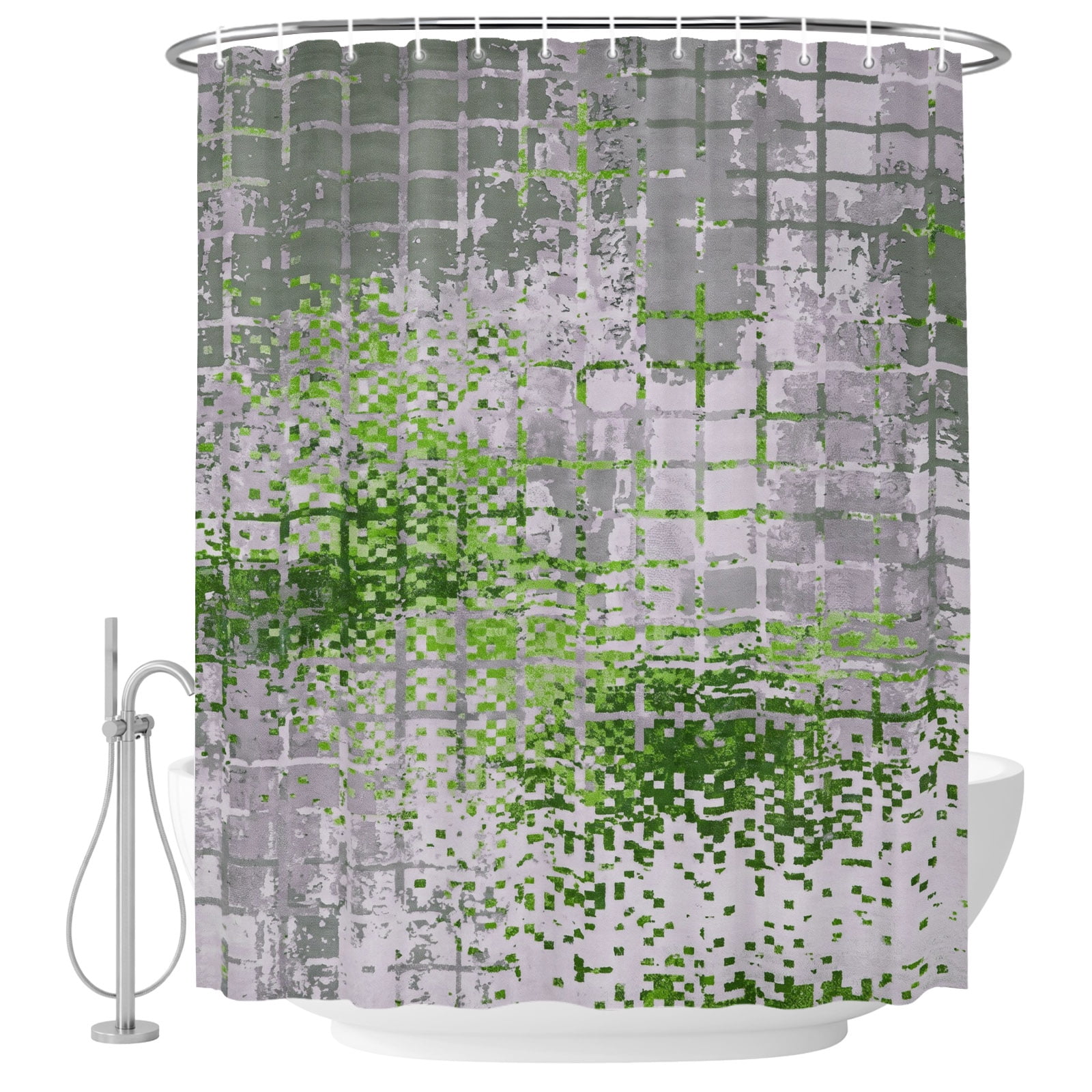 Abstract Green Grid Lattice Shower Curtain for Bathroom, Minimalist ...
