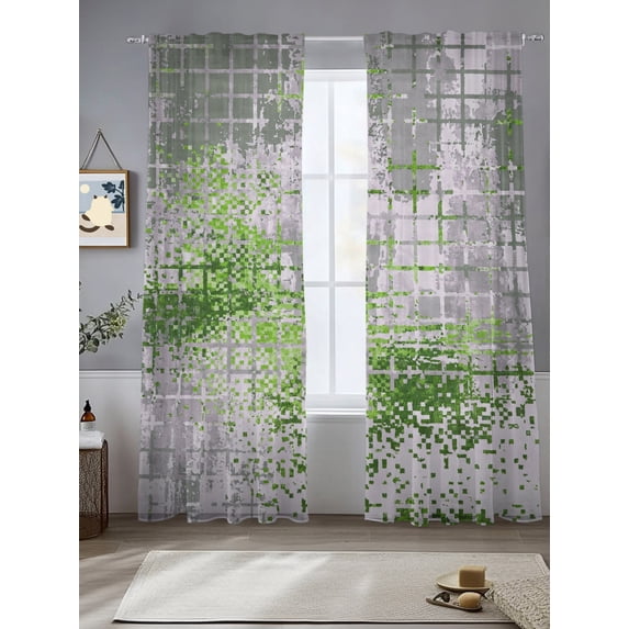 Abstract Green Grid Lattice Window Sheer Curtain Minimalist Pixelated ...