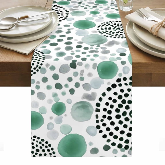 Abstract Green Ink Dots Table Runner Boho Minimalist Middle Century Art Tablerunners 13 x 36 Inch, Table Decorations Tabletop Scarf for Summer Gathering Holiday Farmhouse Kitchen Dining Decor