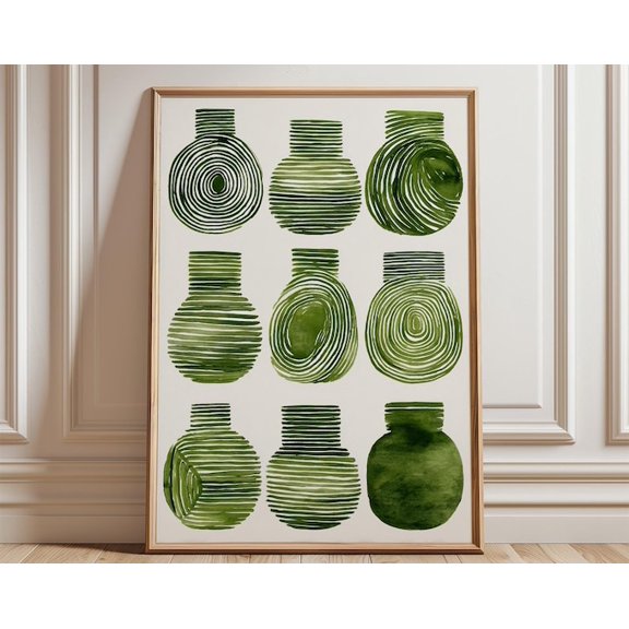Abstract Green Leaf Pattern Wall Art Print, Unframed Paper Poster 8x10in