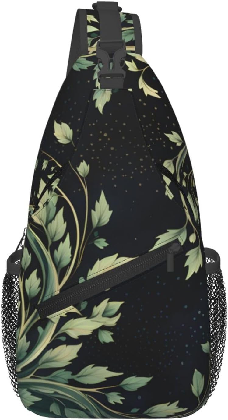 Abstract Green Leaf Sling Bag Crossbody Bag for Men Women, Daypack