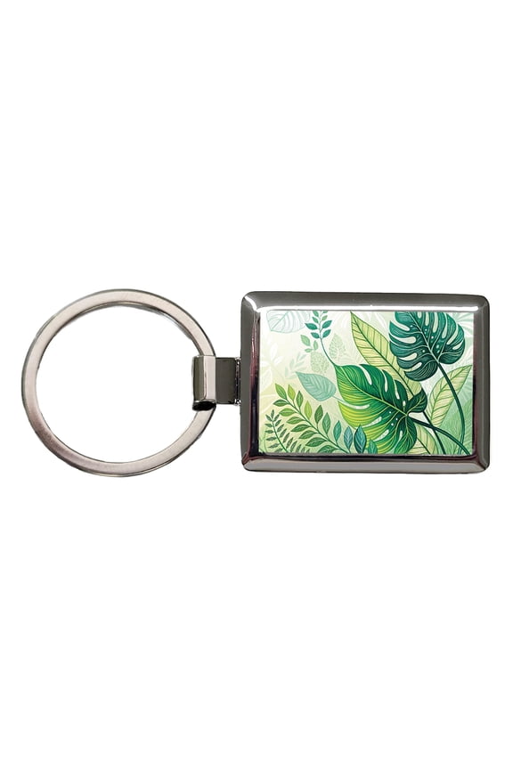 Abstract Green Leaves Design Metal Rectangle Keychain