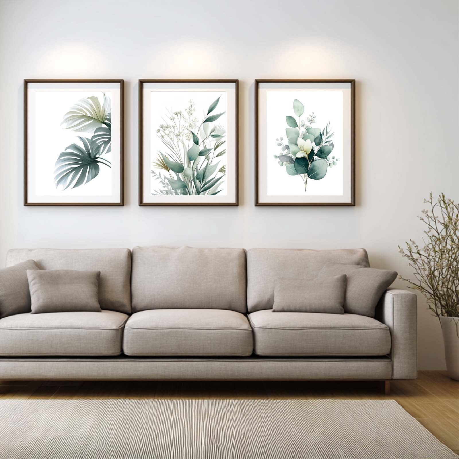 Abstract Green Leaves Flower Plant Canvas Painting Wall Art for Living ...