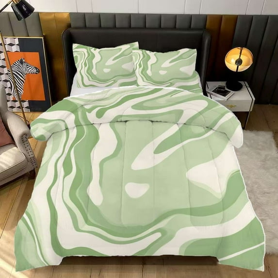 Abstract Green Marble Design Comforter Set Full Size Bedding Set For Travl Bedroom Decor Quilt With 2 Pillow Cases
