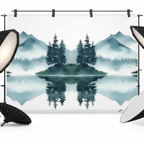 Abstract Green Mountain Backdrop for Photography, Lake Fog Landscape Painting Photo Backdrop Portrait Background Party Banner Photo Backgrounds for Studio Booth Props, 7x5ft