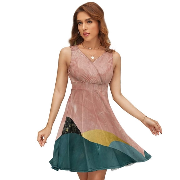 Abstract Green Mountain Landscape Color Block Minimalist Dress Summer Street Style Dresses Female Sleeveless Printed Sundress