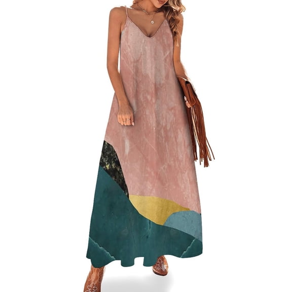 Abstract Green Mountain Landscape Color Block Minimalist Sleeveless Dress Dresses Women Summer Women's Summer Clothing