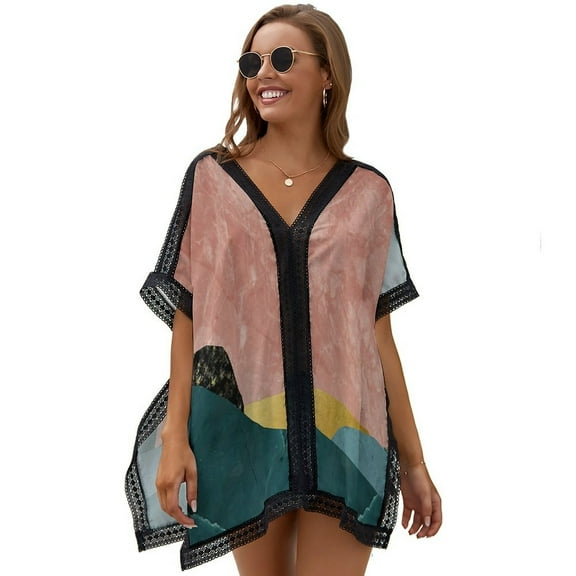 Abstract Green Mountain Landscape Color Block Minimalist Women's Swimsuit Coverup Summer Beach Cover Up Bathing Suit Dress