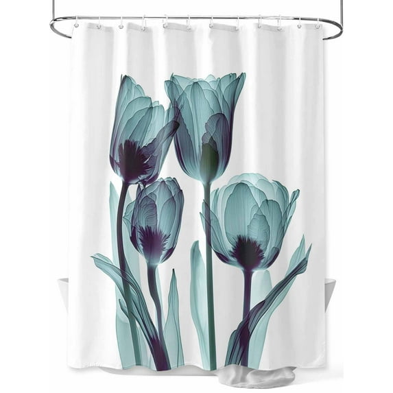 Abstract Green Shower Curtain, Tulip Ray White Waterproof Shower Curtain Set with 12 Hooks Lightweight Washable Fabric Shower Curtains for Bathroom 72x84 Inches