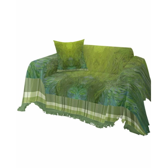 Abstract Green Sofa Couch Covers for Dogs,Washable Sofa Throw Cover Single Slipcovers for Armchair with Tassel,Contemporary Minimalist Painting Lattice Couch Protector Towel Blanket Medium 71x91