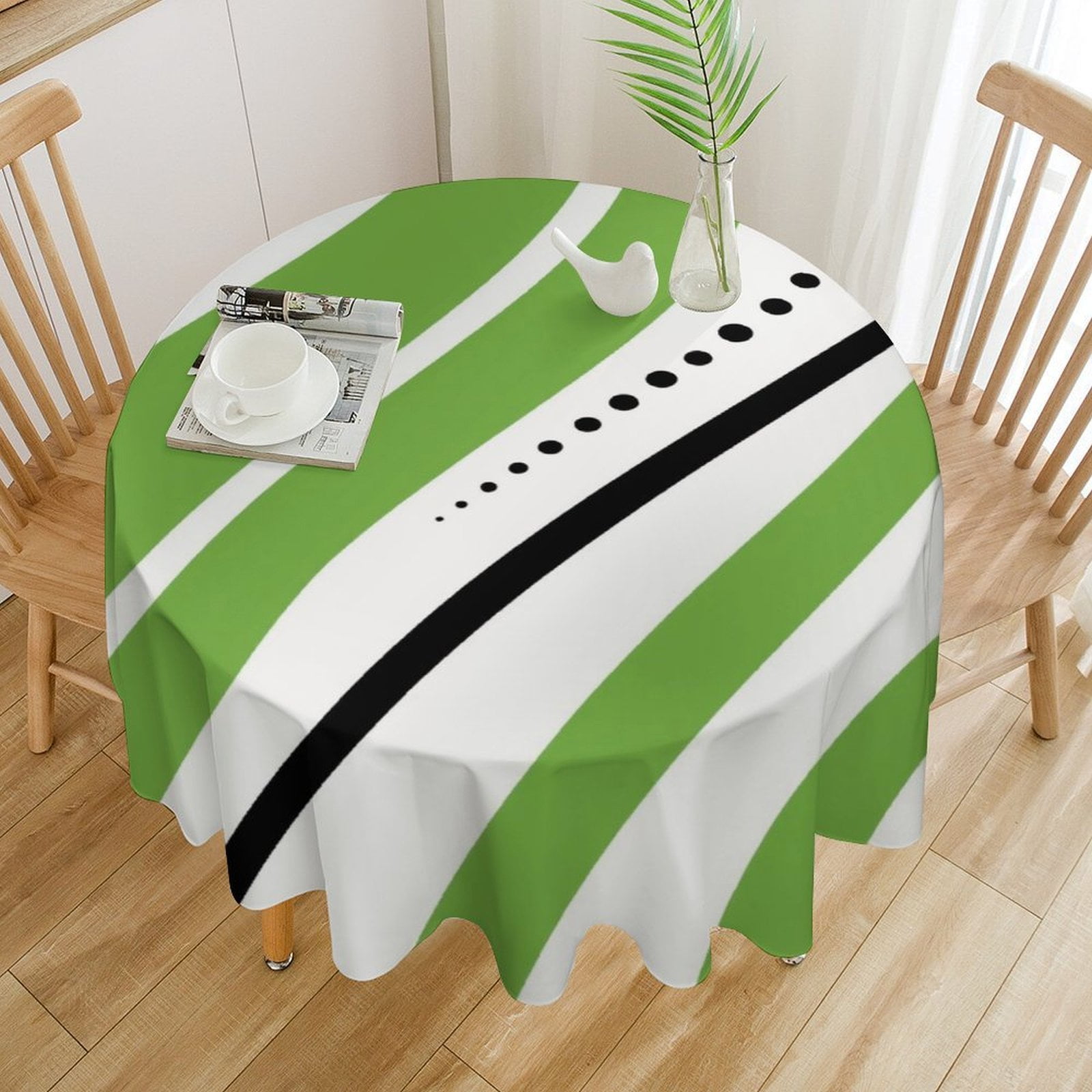 Abstract Green Stripes Design Tablecloth Round Washable Polyester