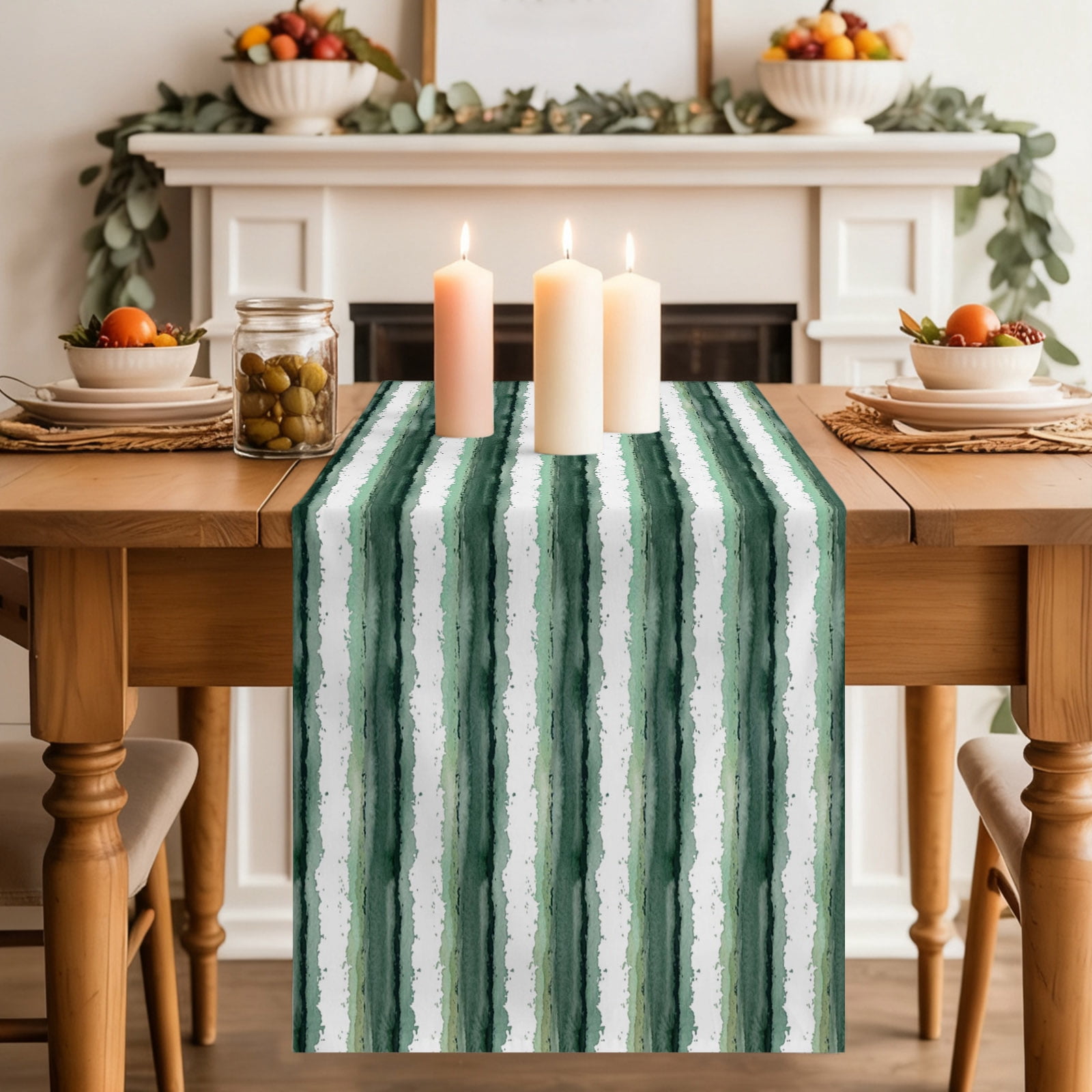 Abstract Green Stripes Table Runner 13x70 Inch Minimalist Green White ...