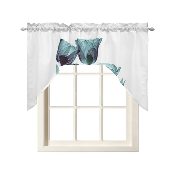 Abstract Green Swag Valance and Tier Curtains Set Tulip Ray White Kitchen Curtains 3 Piece Set Rod Pocket Panels for Bedroom Cafe 56x36 inch