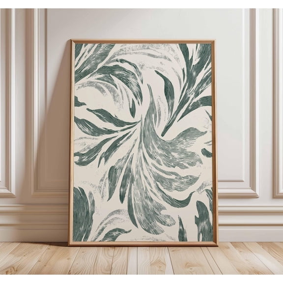 Abstract Green Swirl Poster Modern Botanical Wall Art Print Minimalist Nature Inspired Hom