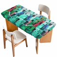thumbnail image 1 of Abstract Green Table Cloths for 3 Foot Rectangle Tables, Painting Buildings Geometric Color Block Patio Waterproof Elastic Fitted Tablecloths, Washable Rectangular Table Cover for Camping, 1 of 8