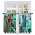 thumbnail image 1 of Abstract Green Tier Curtains 54 Inch Length, Painting Buildings Geometric Color Block Cafe Short Curtains for Bathroom Over Sink, Small Kitchen Curtain Light Filtering Drapes 2 Panels 27.5"Wx54"L, 1 of 8