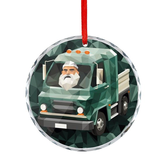 Abstract Green Truck Glass Christmas Ornament Xmas Tree Decorations Cartoon Equipment Trucks Christmas Tree Glass Ornament for Family Couples Friends