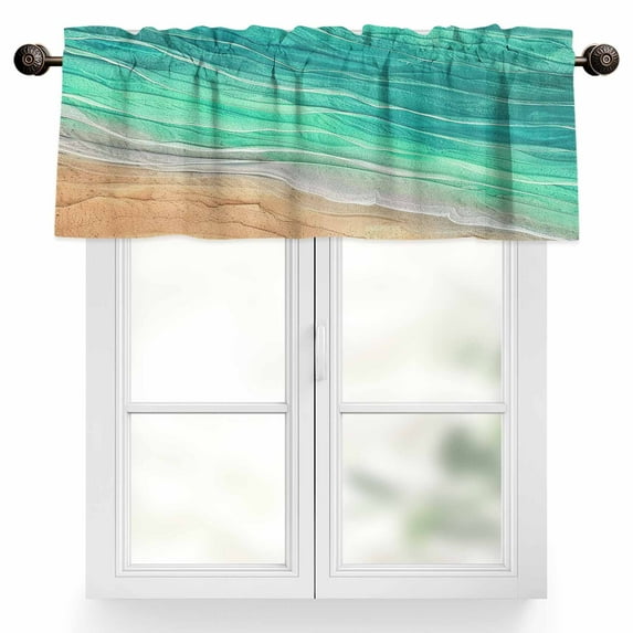 Abstract Green Valances for Windows, 42 x 12in, Ocean Beach Waves Lines Gradient Rod Pocket Kitchen Valance Curtain Light Filtering Window Treatments for Living Room Bedroom, 1 Panel