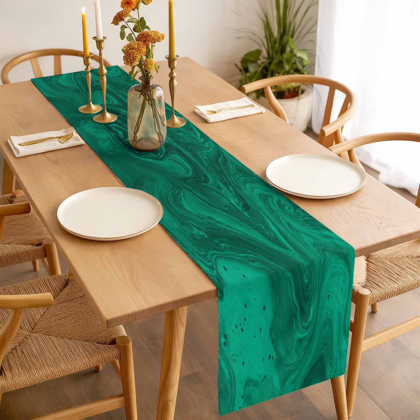Abstract Green Water Ripple Table Runner 90 Inches Long,Kitchen Dining ...