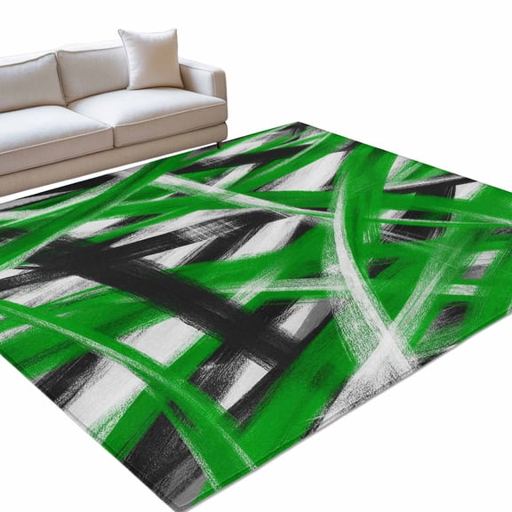 Abstract Green Waves Area Rugs 8x10ft Modern Minimalist Green Black White Crossed Lines Floor Rug&nbsp;Non Slip Low Pile Ultra Soft Throw Carpet for Entryway Indoor Entrance Kitchen Bathroom