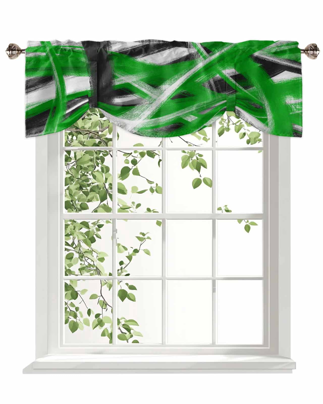Abstract Green Waves Tie Up Valances Curtain, Modern Minimalist Green ...