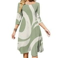thumbnail image 1 of Abstract Green Wavy Design Art Women's 3/4 Sleeve Dresses Elegant A-Line Midi Dress Flare Summer Casual Sundress, 1 of 9