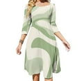 thumbnail image 1 of Abstract Green Wavy Pattern Design Women's Fall Dresses Casual Loose Flowy Swing Shift Dress, 1 of 9