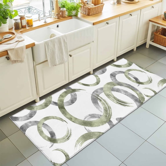 Abstract Green White Circle Rectangle Rug 2'x6' Retro Geometric Art ...