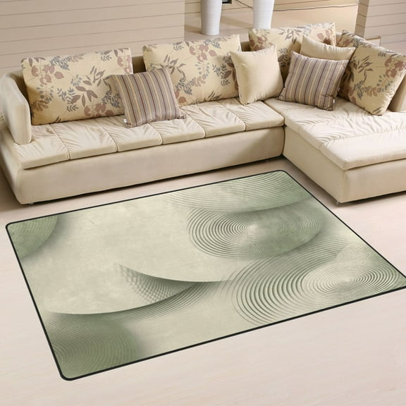 Abstract Green and Cream Waves Soft Polyester Area Rug 31''x20'', Non Slip, Memory Foam, Water Absorbent