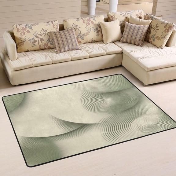 Abstract Green and Cream Waves Soft Polyester Area Rug 36''x24'', Non Slip, Memory Foam, Water Absorbent