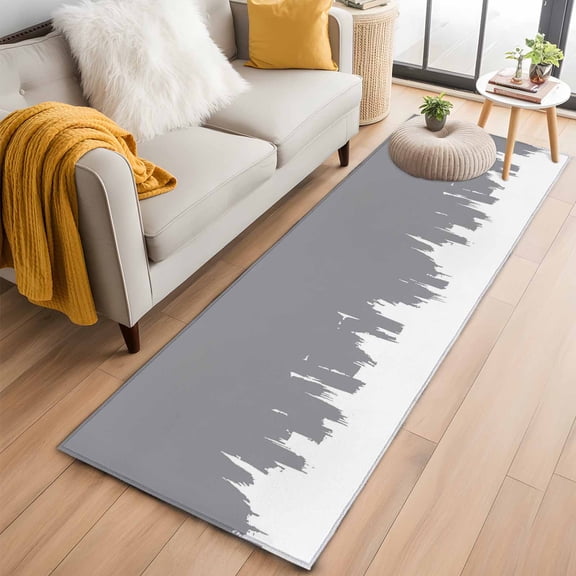 Abstract Grey 2'x6' Runner Rugs for Hallway Kitchen Bedside Non Slip Washable, Modern Minimalist Graffiti Artwork Entryway Rug Runners with Rubber Backing, Long Carpet Runner for Laundry Room