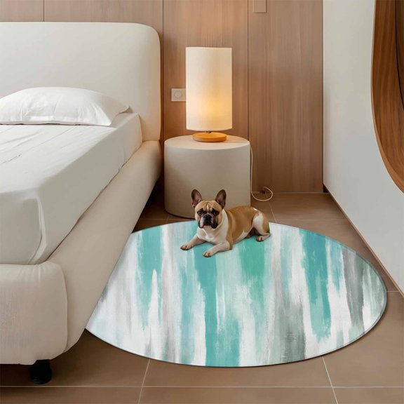 Abstract Grey 3ft Round Rug for Bathroom Accent Bedside Corner, Teal Green Mottled Gradient Texture Farmhouse Washable Non Slip Circle Area Rug for Small Spaces