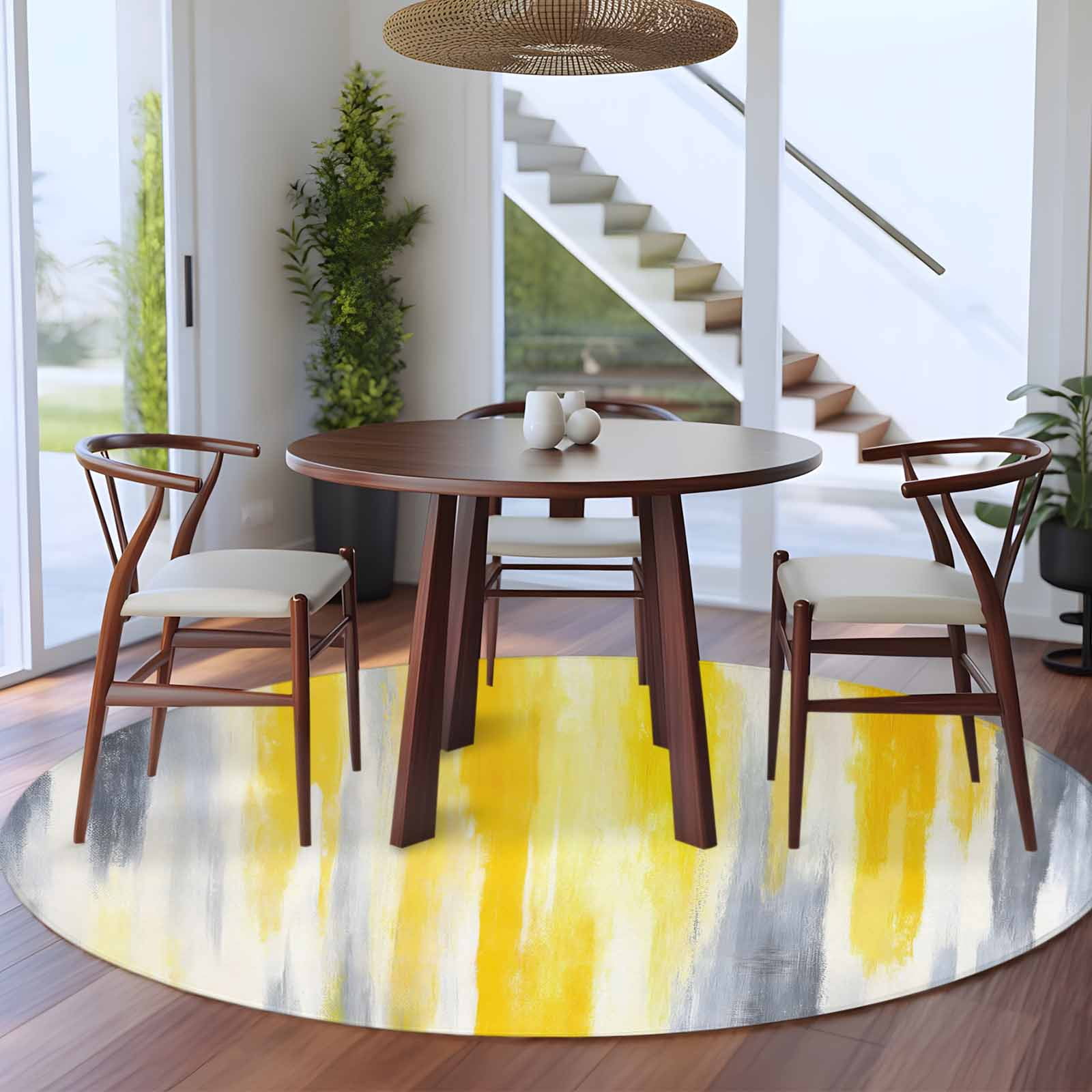 Abstract Grey 5ft Round Rug for Dining Table for 4 People Under Table ...