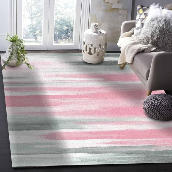 Abstract Grey Area Rugs Indoor Non-Slip Washable Rug Pink Mottled Gradient Texture Farmhouse Rug Rubber Backing Floor Mats Non Shedding Home Decor Carpet for Entryway Living Room 3x4ft(Small)