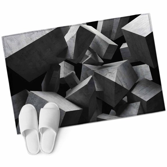 Abstract Grey Bathroom Rug Washable 2x3 Entryway Rug Non Slip Floating Stone Industrial Modernist Front Door Mat Low Pile Indoor Doormat Throw Floor Carpet for Kitchen Bedroom Entrance