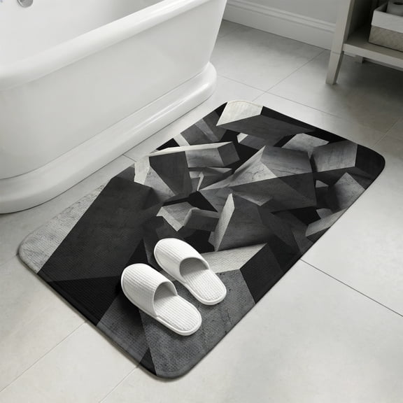 Abstract Grey Bathroom Rugs Non Slip Washable Bath Mat Absorbent Low Pile Front Door Mat Floating Stone Industrial Modernist Indoor Doormat for Kitchen Entryway Shower Decor Accessories 15.7"x23.6"