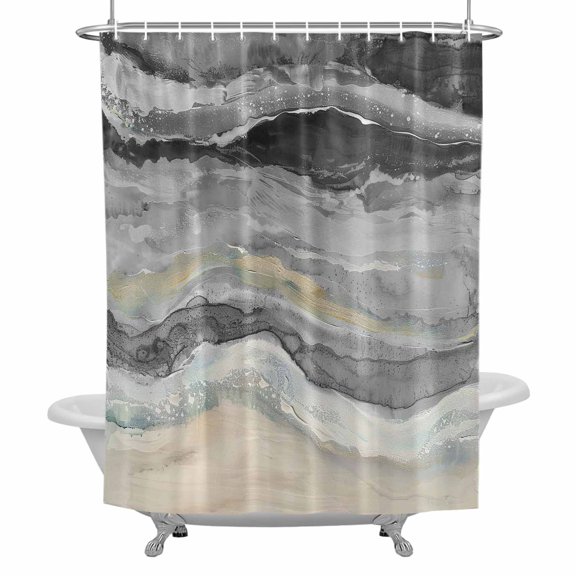 Abstract Grey Bathroom Shower Curtain, Gradient Beach Ocean Wave Oil Painting Waterproof Washable Soft Bath Curtain for Bathtub Decor with 12 Hooks&Grommet, 72x72 Inch