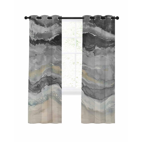 Abstract Grey Blackout Curtains for Bedroom Living Room, Gradient Beach Ocean Wave Oil Painting 84 In Long Thermal Insulated Room Darkening Drapes Grommet Window Treatments, 42 x 84 In
