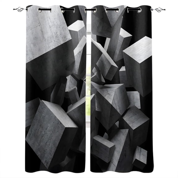 Abstract Grey Blackout Curtains for Bedroom/Living Room, Thermal Insulated Kitchen Curtains, Floating Stone Industrial Modernist Grommet Darkening Window Treatment Drapes 52"x63"x2