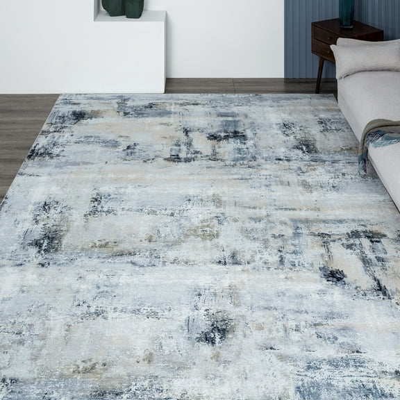 Abstract Grey/Blue Area Rug 2' x 3' 2' x 3' Kitchen,Bedroom,Entryway Rectangle