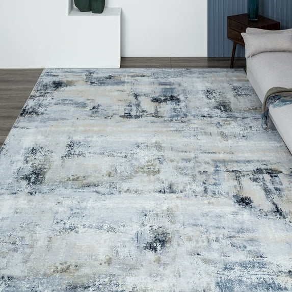 Abstract Grey/Blue Area Rug 7'6" x 9'6" 8' x 10' Living Room, Bedroom, Dining Room Rectangle