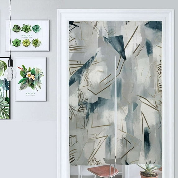 Abstract Grey Blue Artwork Door Curtain Nordic Living Room DoorCurtain Porch Partition Curtain Kitchen Rative Half Curtain