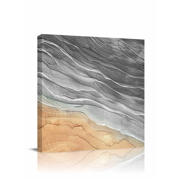 Abstract Grey Canvas Wall Art, Ocean Beach Waves Lines Gradient Framed Wall Decor Modern Artwork Prints Painting for Living Room, Bedroom, Kitchen & Cafe Decor 16x16 Inch