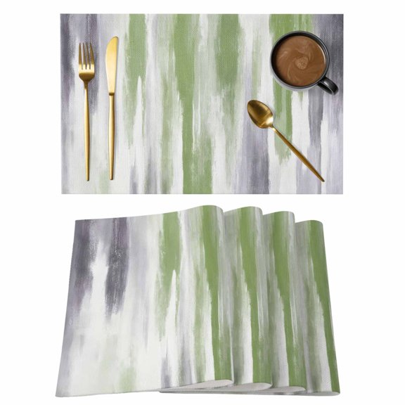 Abstract Grey Cotton Linen Placemats Set of 1, Green Mottled Gradient Texture Farmhouse Washable Table Place Mats Heat Insulating Placemat for Dining Room Kitchen Daily Use 13 x 19 Inch