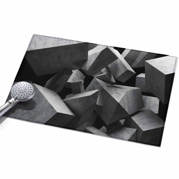 Abstract Grey Entryway Rug 2x3ft Washable Non Slip Bathroom Rug Low Pile Indoor Floor Front Door Mat Floating Stone Industrial Modernist Rectangle Area Rugs Carpet for Kitchen Office Dining Room Home