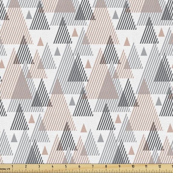 Ambesonne Abstract Grey Fabric by the Yard Upholstery, Striped Triangles, 1 Yard, Dimgray and Salmon