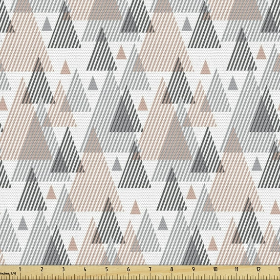 Ambesonne Abstract Grey Fabric by the Yard Upholstery, Striped Triangles, 3 Yards, Dimgray and Salmon