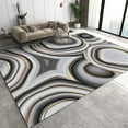 Abstract Grey Marble Swirl Area Rug, Gold Irregular Circles in Black