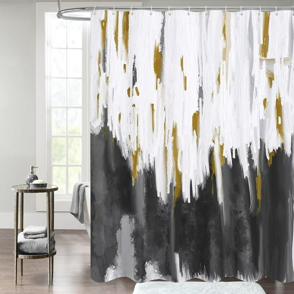 Abstract Grey Ombre Shower Curtains for Chic Modern Bathroom Decor, Graffiti Vintage Fabric Gray Shower Curtain, Brush Strokes Oil Painting Style, 72 x 72